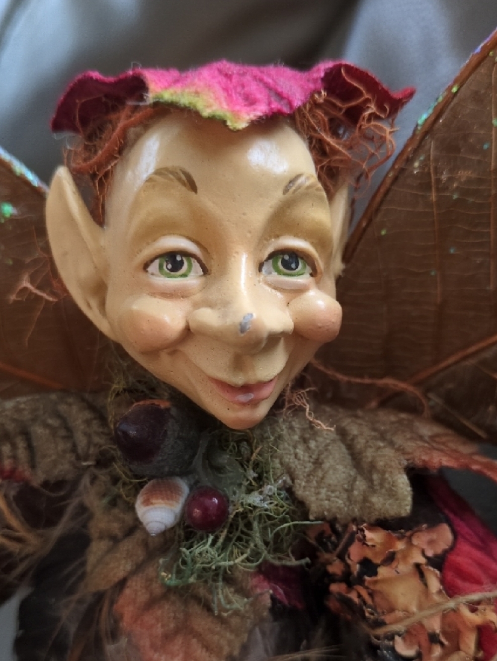 Handcrafted Fairy Doll with Leaf Wings - Brown & Rust Accents - Picture 2 of 7